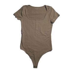 Abercrombie & Fitch Small Soft A&F Bodysuit Taupe Beige Square Neck Basics